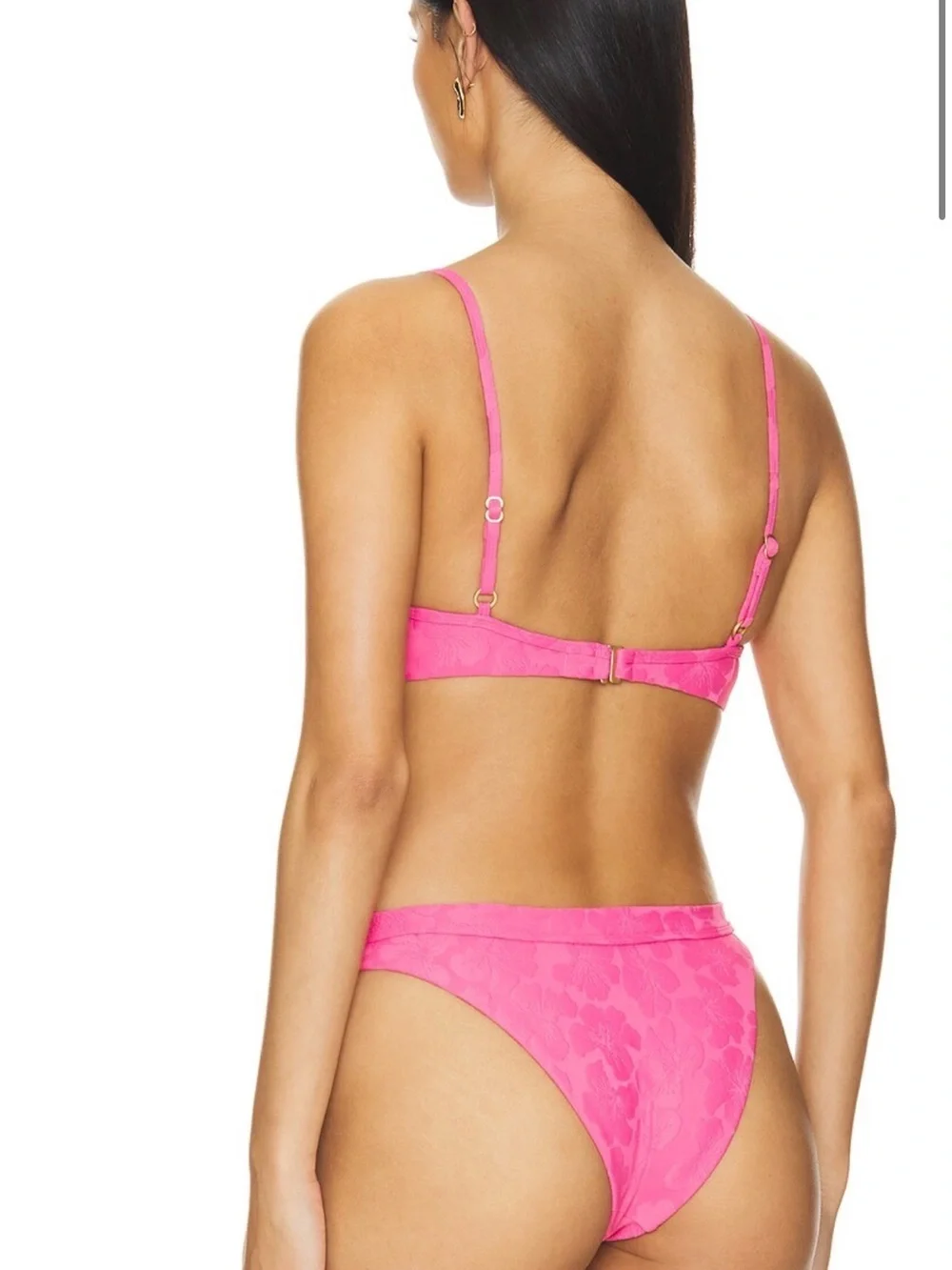 L*Space Peyton Bikini Top Hot Pink Floral Textured Ring Bralette Swim NWT